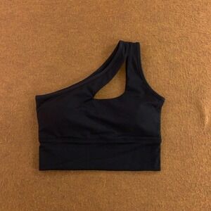 ILUS Womens Medium Black One Shoulder Double Strap Athletic Sports Bra New